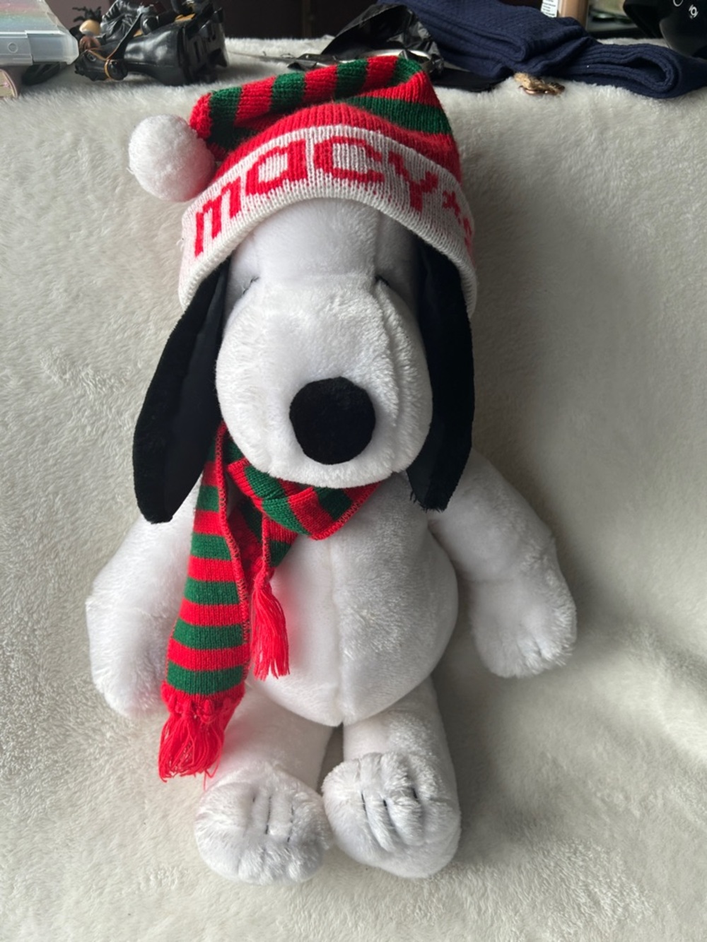 Vintage Macy’s 1968 Holiday Snoopy Plush with Red & Green Hat and Scarf